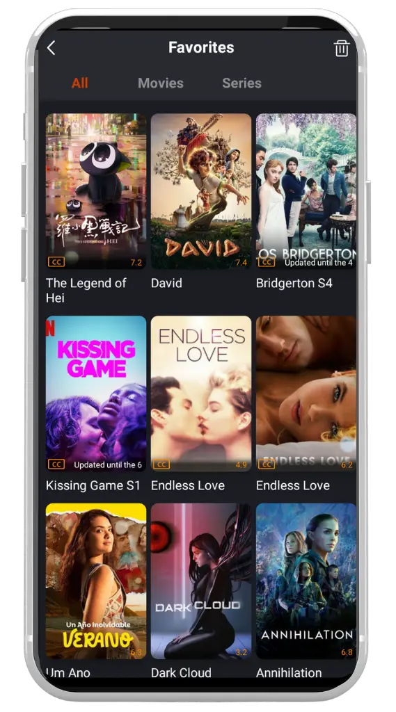 Transmisión de TV en vivo Lista de favoritos personalizada
